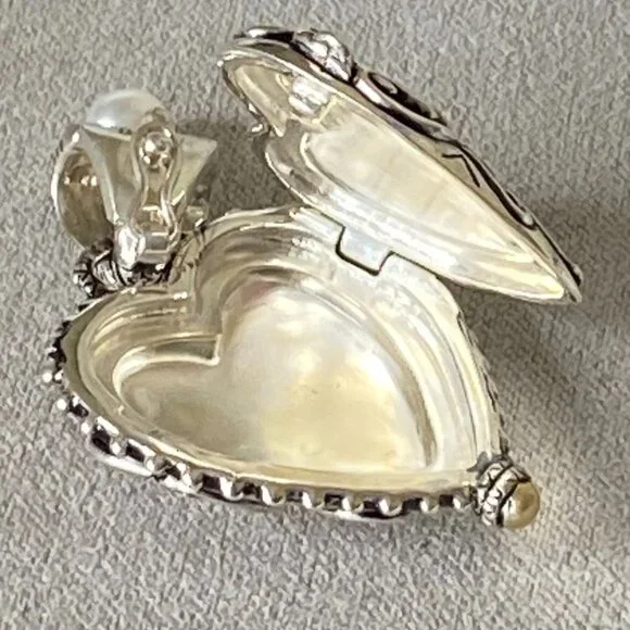 Barbara Bixby 925 Sterling Silver & 18K Gold Heart Locket Enhancer Pendant Pearl - Picture 11 of 11